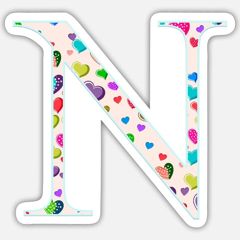 Customizable Monogram N Heart Pattern - Sticker size S (10 x 10 cm) - white matte