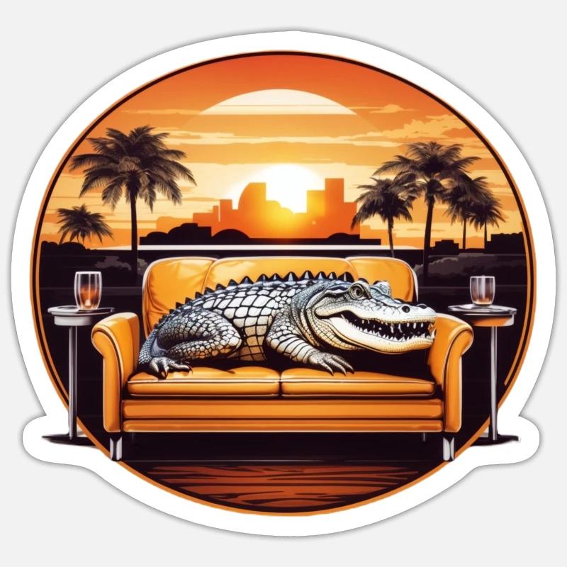 Alligator sur canapé - Sticker taille S (10 x 10 cm) - blanc mat