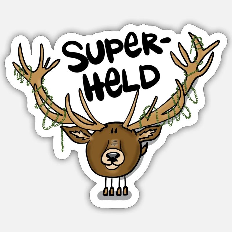 Hirsch Superheld - Sticker Größe S (10 x 10 cm) - Mattweiß