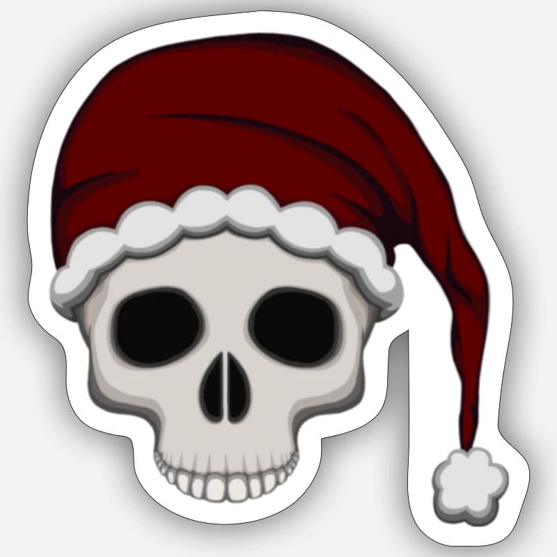 Weihnachts-Schädel - Sticker Größe S (10 x 10 cm) - Mattweiß