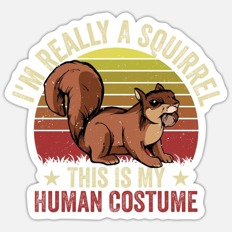 Forêt rétro Je suis vraiment un écureuil C’est mon Huma Sticker taille S (10 x 10 cm)