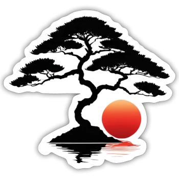 Zen Bonsai Sun: Calming and Radiant - Sticker size S (10 x 10 cm) - white matte - Front