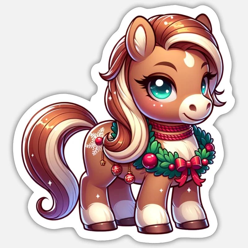 Pferd, Pferdchen in Weihnachtlicher Stimmung - Sticker Größe S (10 x 10 cm) - Mattweiß