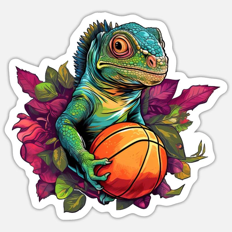 Basket-ball caméléon - Sticker taille S (10 x 10 cm) - blanc mat