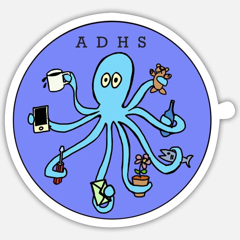 Alles-auf-einmal-Krake (ADHS) - Sticker Größe S (10 x 10 cm) - Mattweiß