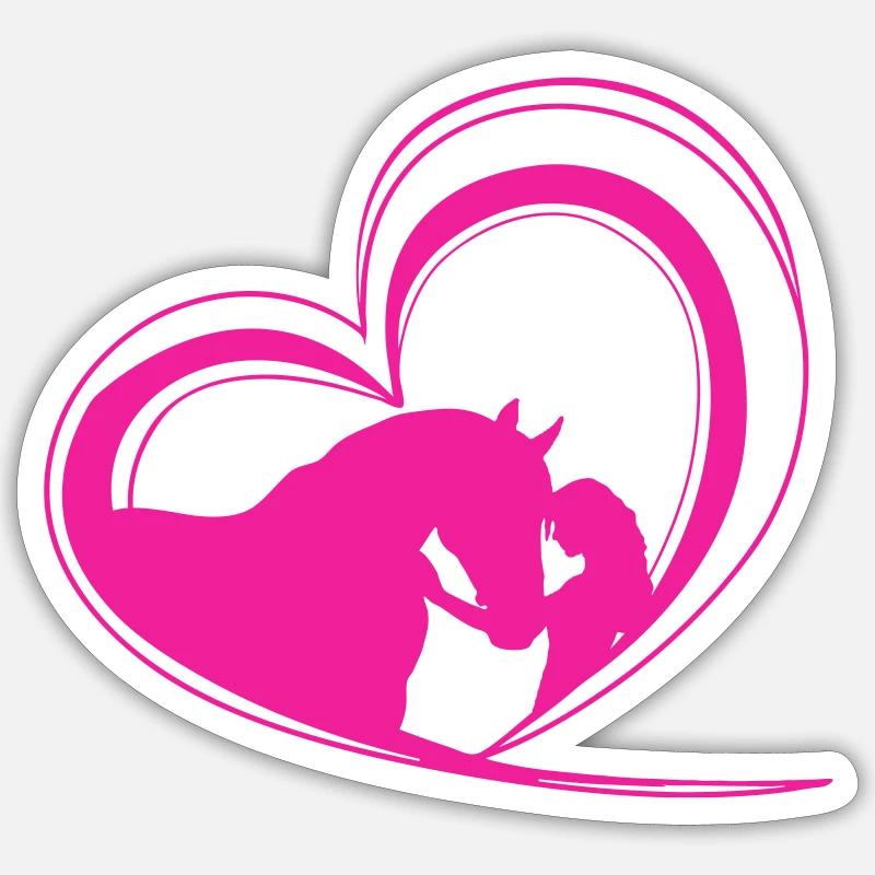Mädchen mit Pferd im Herz einfarbig Sticker Größe S (10 x 10 cm)