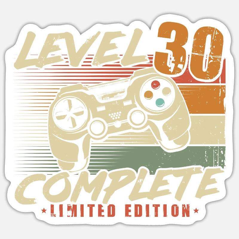 30. Geburtstag Level 30 Complete 30 Jahre - Sticker Größe S (10 x 10 cm) - Mattweiß