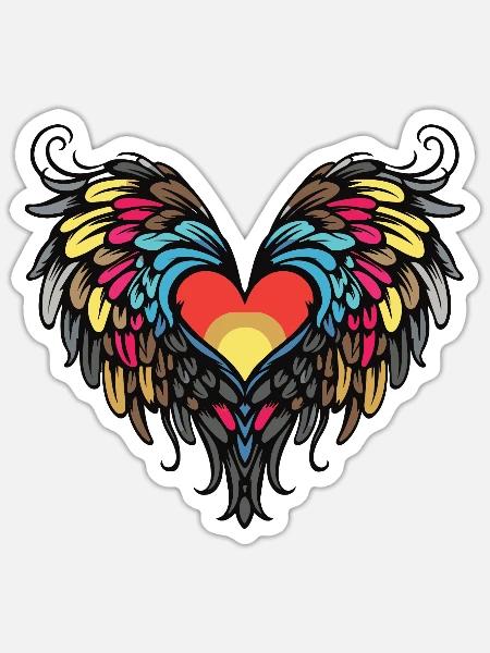 Herz Flügel Engel Love - Sticker Größe S (10 x 10 cm) - Mattweiß