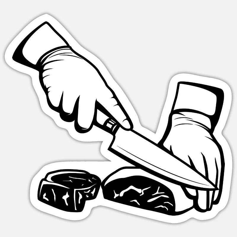 Découpe de la viande - Sticker taille S (10 x 10 cm) - blanc mat