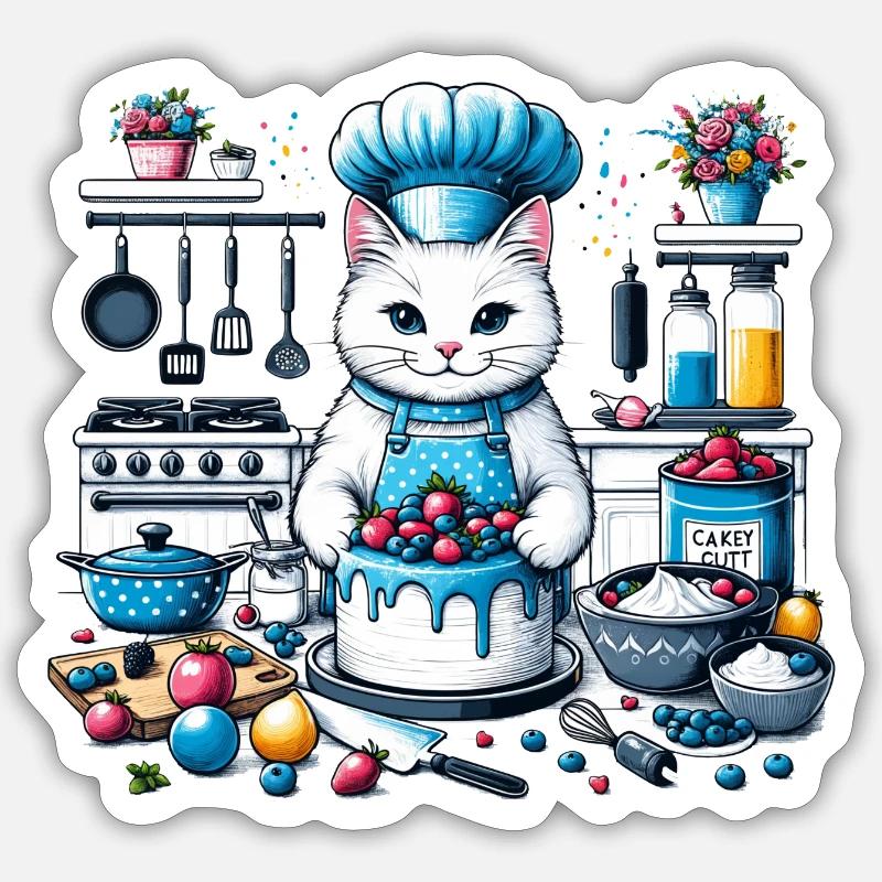 Le chat est en train de cuisiner Sticker taille S (10 x 10 cm)