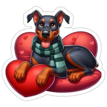 Mignon Doberman Amour Coeur - Sticker taille S (10 x 10 cm) - blanc mat - Devant