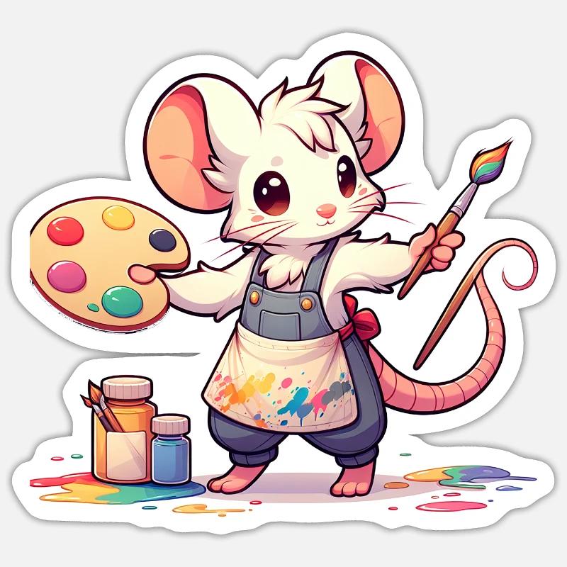 Artiste de souris mignon - Sticker taille S (10 x 10 cm) - blanc mat