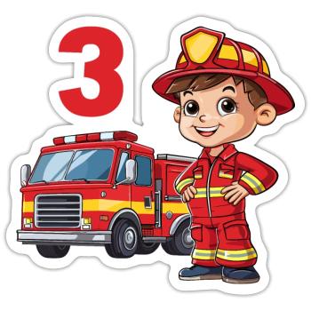 Camion de pompiers 3 anniversaire pompier pompier - Sticker taille S (10 x 10 cm) - blanc mat - Devant