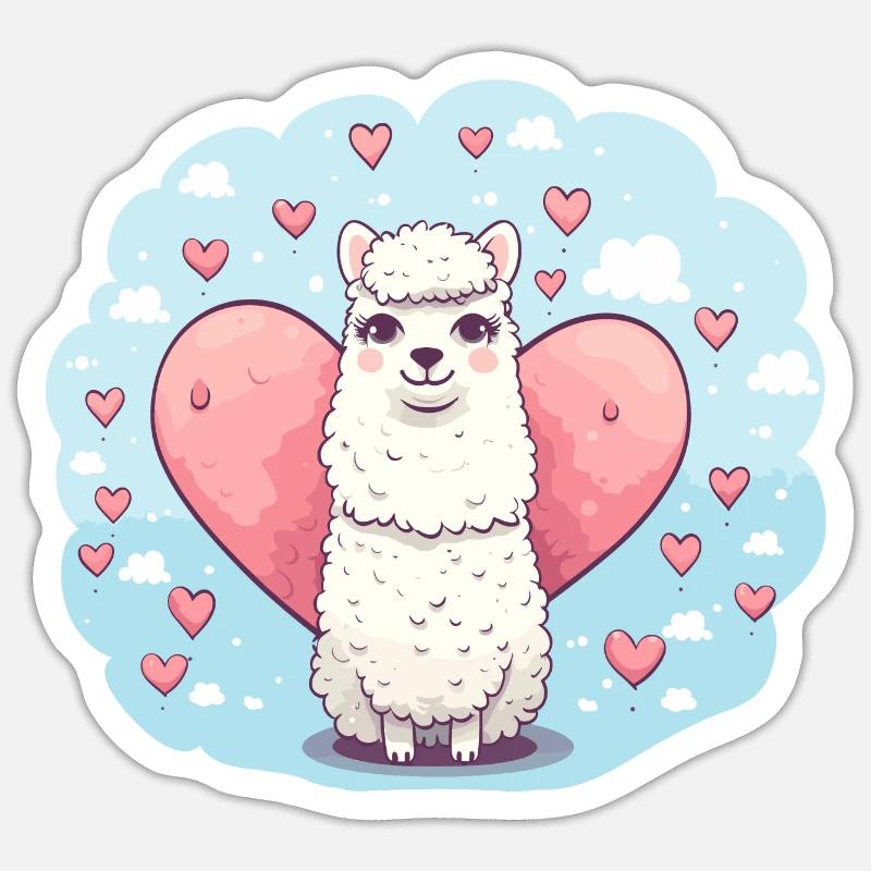 Alpaca with hearts - Sticker size S (10 x 10 cm) - white matte