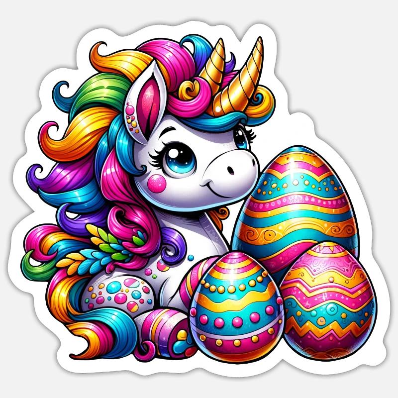 Ostern Einhorn & Bunte Eier Sticker Größe S (10 x 10 cm)