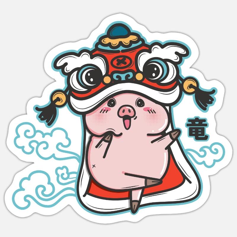 Schweinchen-Drache - Sticker Größe S (10 x 10 cm) - Mattweiß