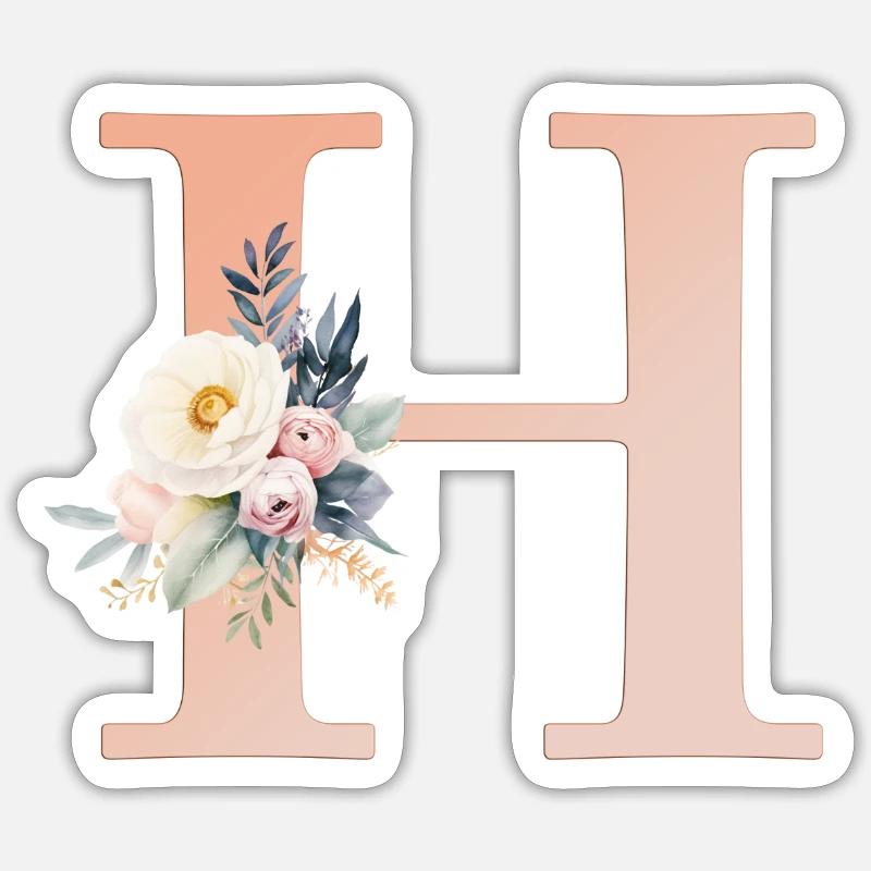 H Monogram, Floral, Boho - Sticker size S (10 x 10 cm) - white matte
