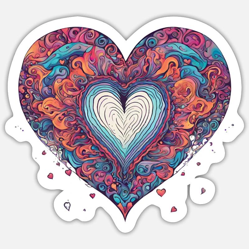Cœur psychédélique - Sticker taille S (10 x 10 cm) - blanc mat