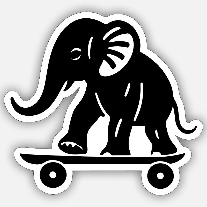 Elefant Skateboard - Vektorversion - Sticker Größe S (10 x 10 cm) - Mattweiß