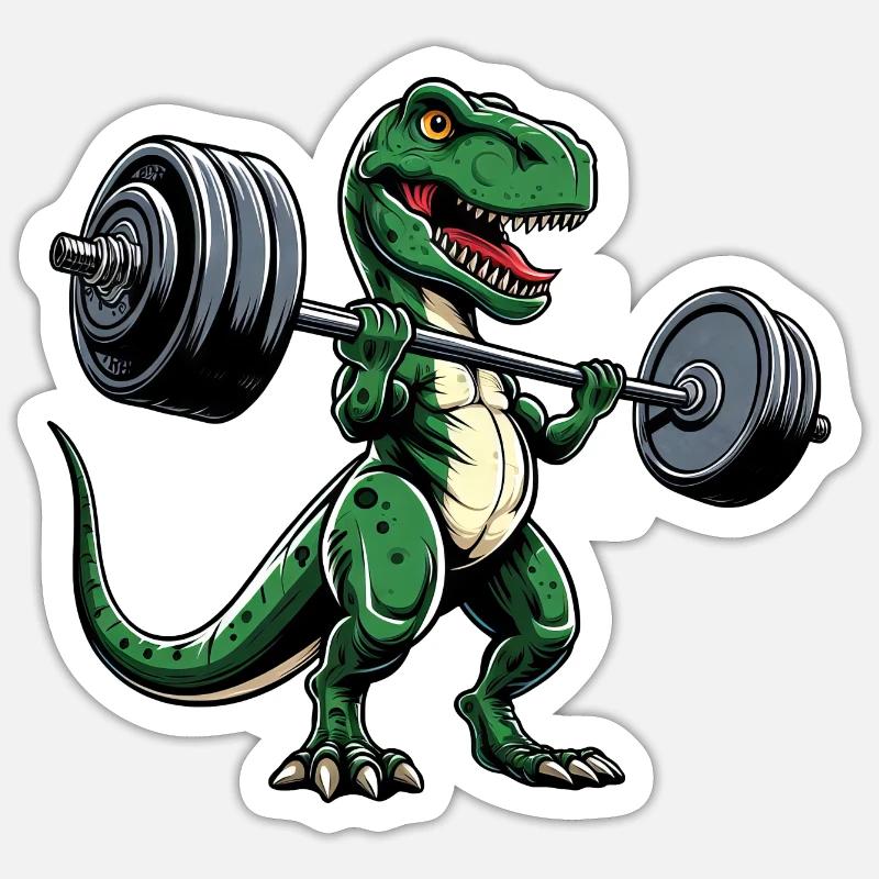 T-Rex Workout Haltères Développé couché Cool - Sticker taille S (10 x 10 cm) - blanc mat