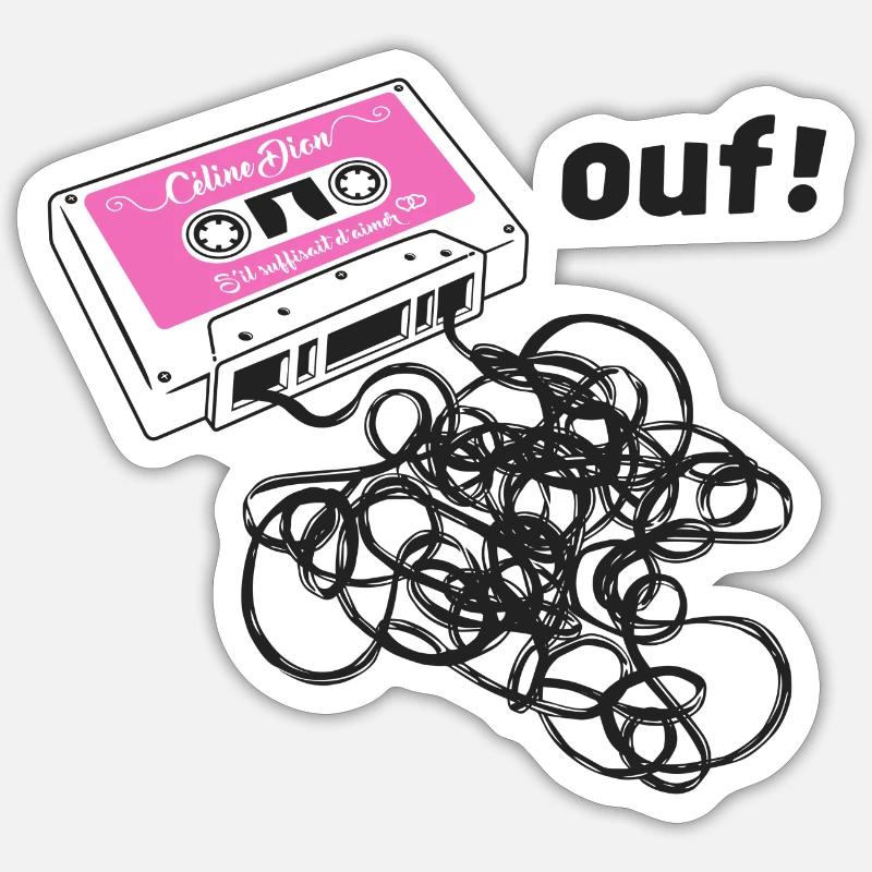 Cassette audio bande emmêlée, ouf ! - Sticker taille S (10 x 10 cm) - blanc mat