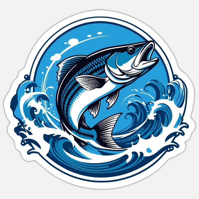 Fisch im Wasser mit Wellenumrandung Sticker Größe S (10 x 10 cm)