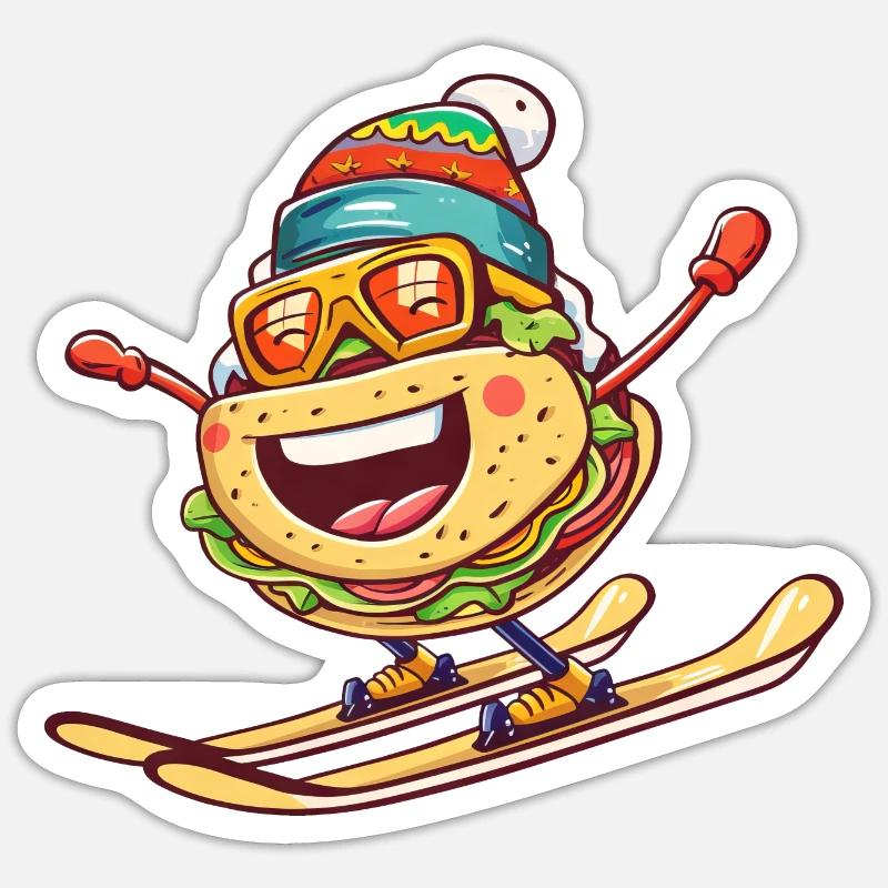 Taco Skier Aventure Descente - Sticker taille S (10 x 10 cm) - blanc mat