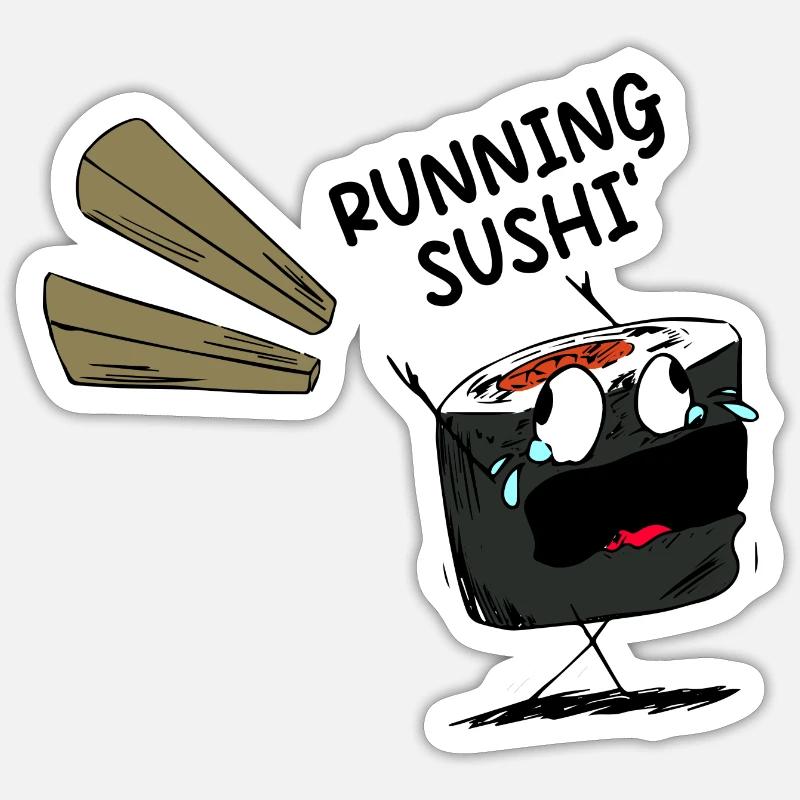 Lustiger Spruch Running Sushi - Sticker Größe S (10 x 10 cm) - Mattweiß