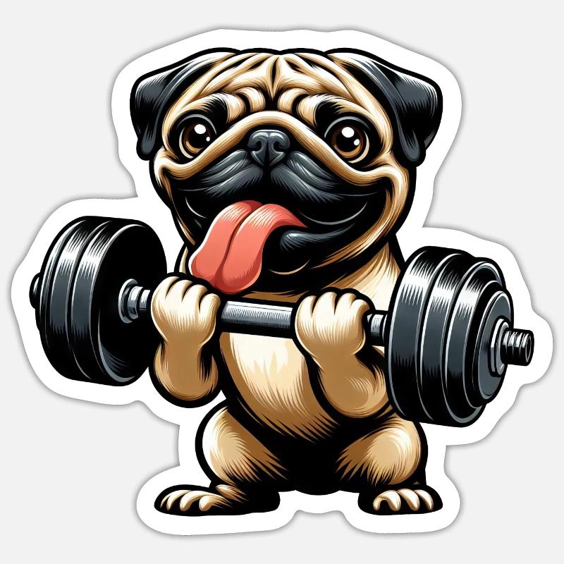 Mops-Workout: Hanteltraining mit Spaß Sticker Größe S (10 x 10 cm)
