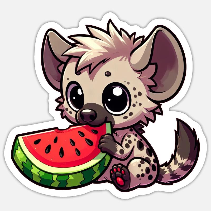 Hyäne mit Wassermelone Sommerfrucht - Sticker Größe S (10 x 10 cm) - Mattweiß
