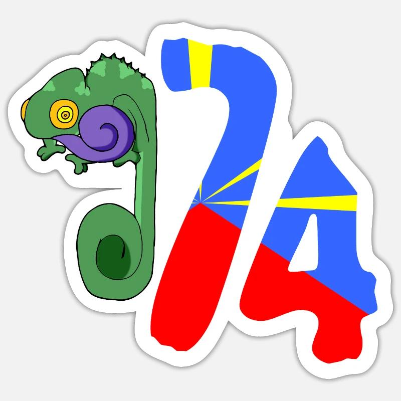 Caméléon 974 Drapeau Sticker taille S (10 x 10 cm)