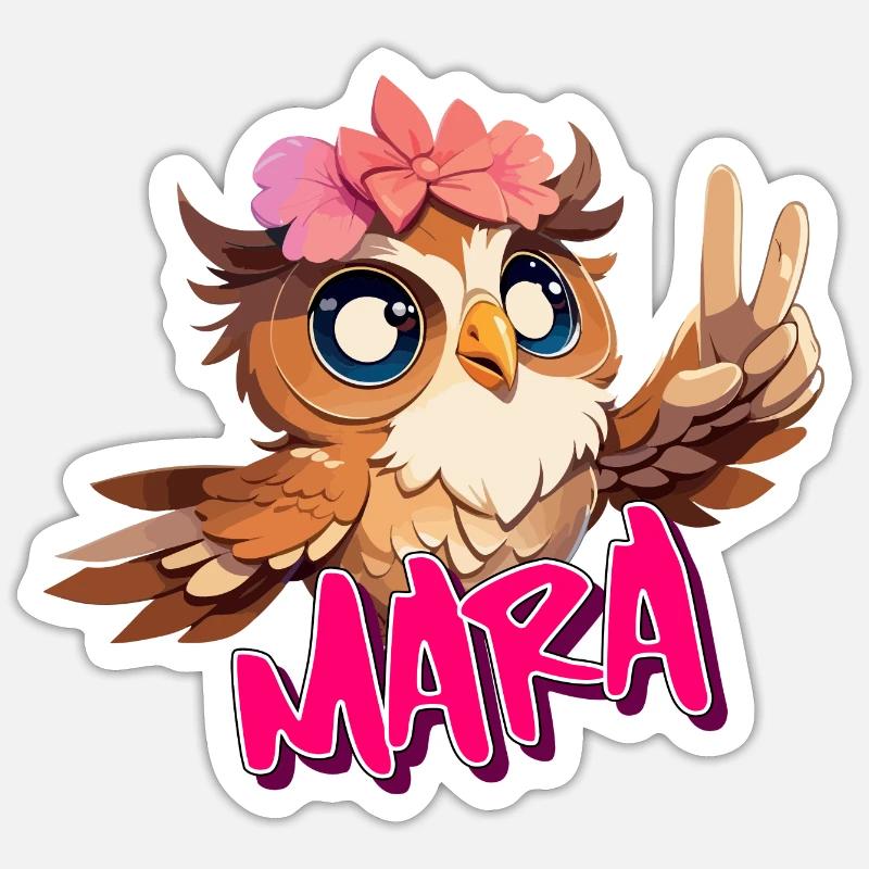 MARA - Schöner Mädchen Name mit süßer EULE Sticker Größe S (10 x 10 cm)