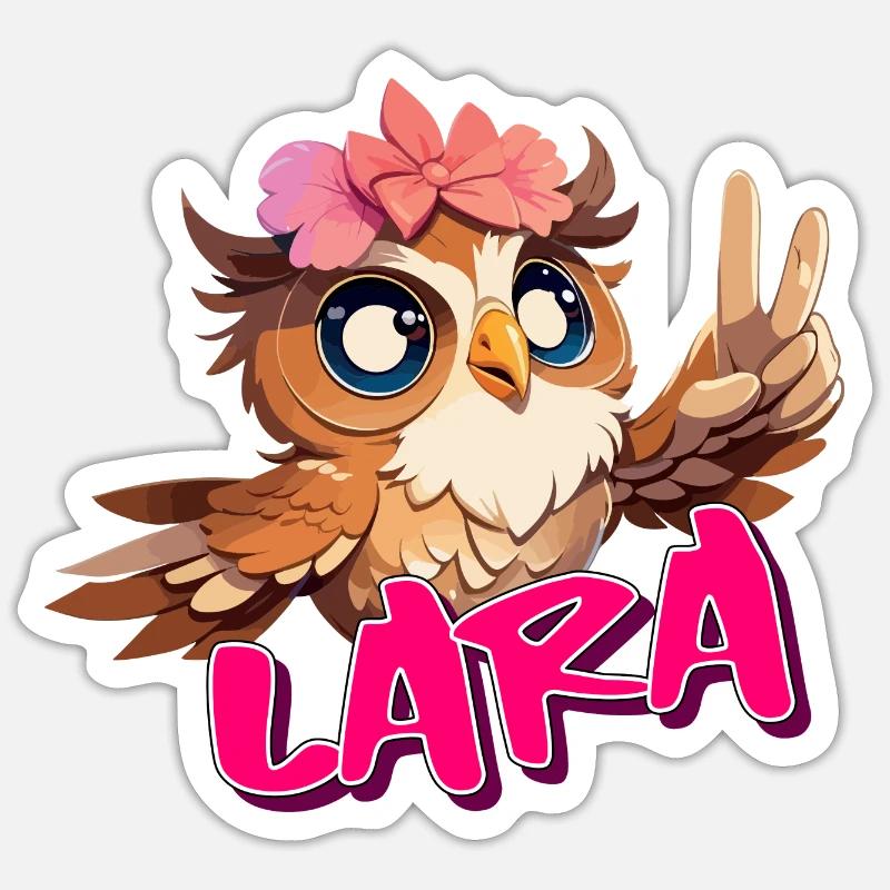 LARA - Schöner Mädchen Name mit süßer EULE - Sticker Größe S (10 x 10 cm) - Mattweiß