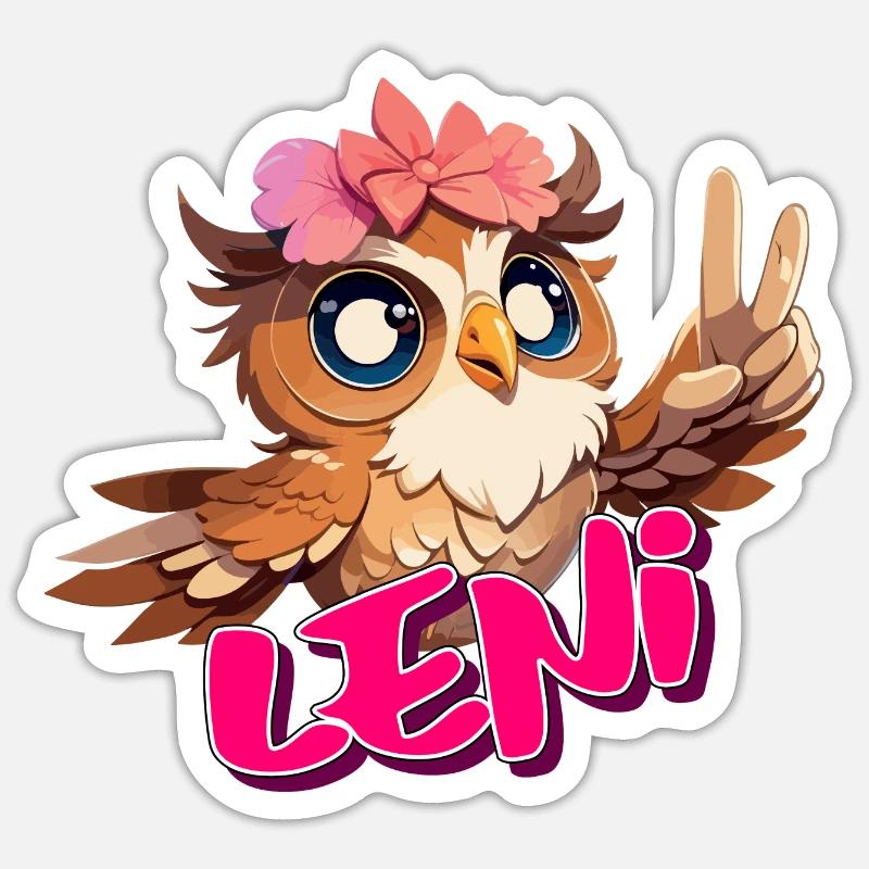 LENI - Schöner Mädchen Name mit süßer EULE Sticker Größe S (10 x 10 cm)