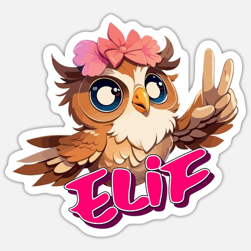 ELIF - Schöner Mädchen Name mit süßer EULE Sticker Größe S (10 x 10 cm)
