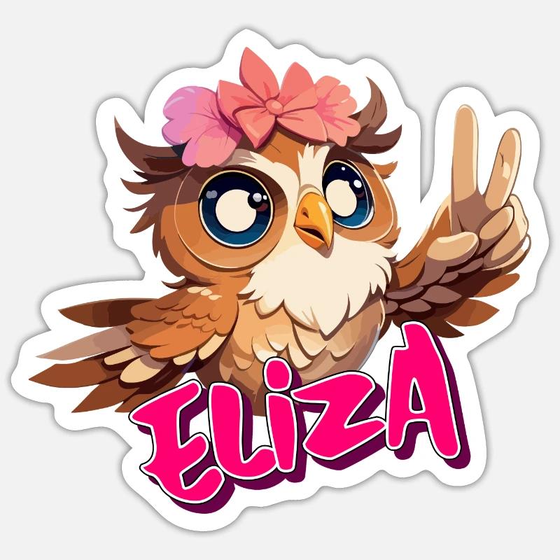 ELIZA - Schöner Mädchen Name mit süßer EULE Sticker Größe S (10 x 10 cm)