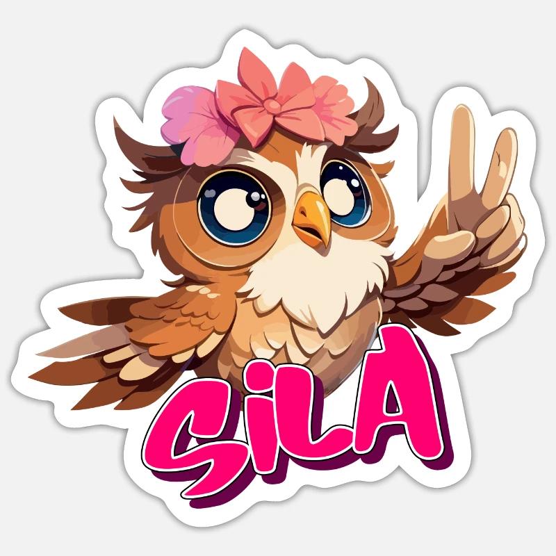 SILA - Schöner Mädchen Name mit süßer EULE Sticker Größe S (10 x 10 cm)