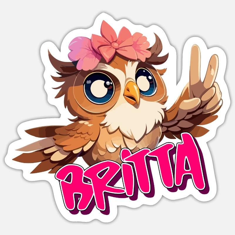 BRITTA - Schöner Mädchen Name mit süßer EULE Sticker Größe S (10 x 10 cm)