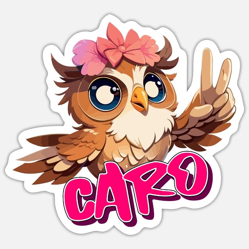 CARO - Schöner Mädchen Name mit süßer EULE Sticker Größe S (10 x 10 cm)