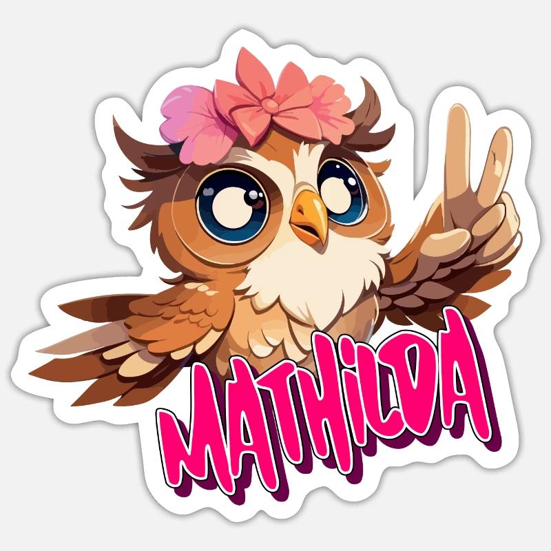 MATHILDA - Schöner Mädchen Name mit süßer EULE Sticker Größe S (10 x 10 cm)