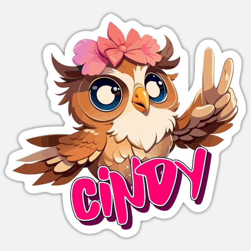 CINDY - Schöner Mädchen Name mit süßer EULE Sticker Größe S (10 x 10 cm)