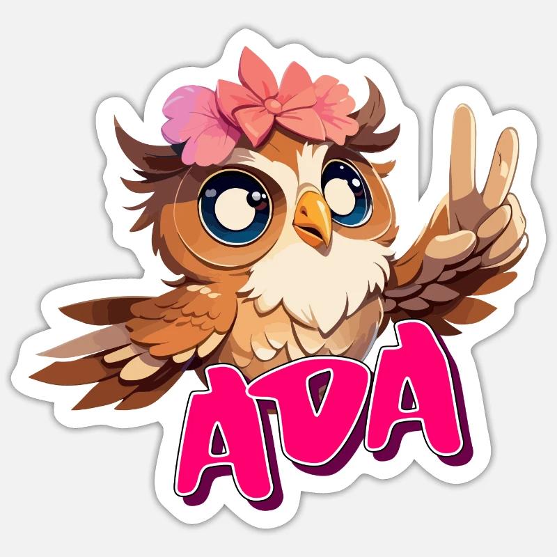 ADA - Schöner Mädchen Name mit süßer EULE Sticker Größe S (10 x 10 cm)