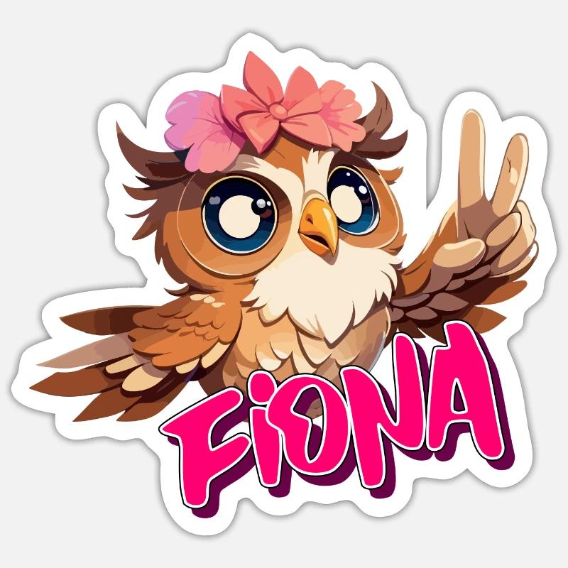 FIONA - Schöner Mädchen Name mit süßer EULE Sticker Größe S (10 x 10 cm)