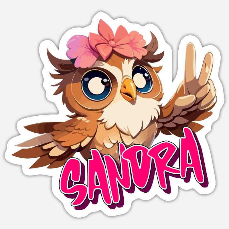 SANDRA - Schöner Mädchen Name mit süßer EULE Sticker Größe S (10 x 10 cm)