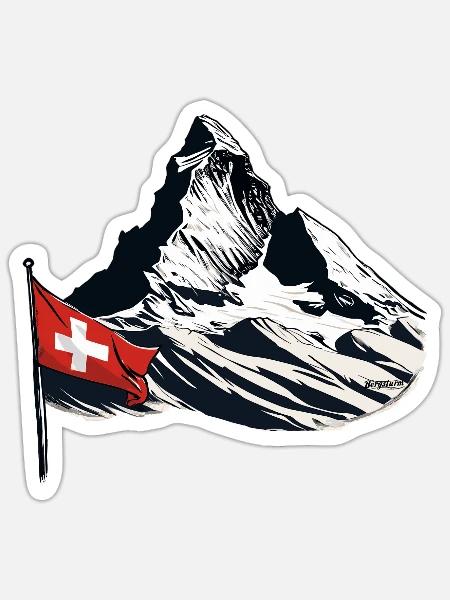 Berg Matterhorn Horu Alpen Wandern Klettern - Sticker Größe S (10 x 10 cm) - Mattweiß