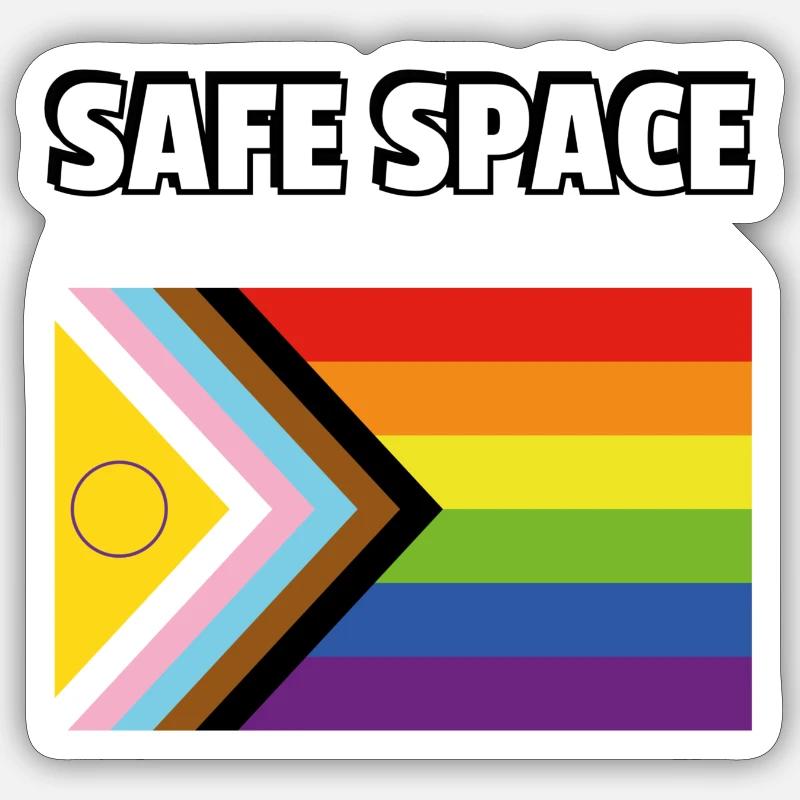 SAFE SPACE Inklusive Pride-Fortschrittsflagge - Sticker Größe S (10 x 10 cm) - Mattweiß