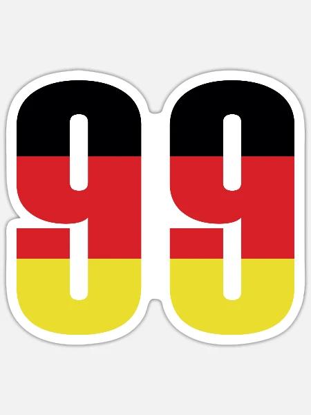 99 Zahl Deutschland Trikot - Sticker Größe S (10 x 10 cm) - Mattweiß