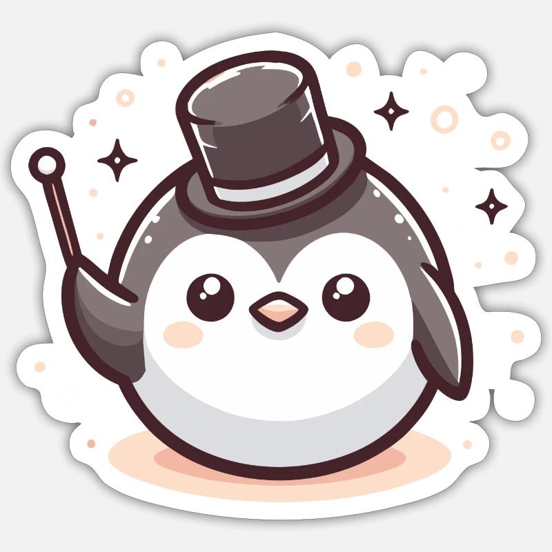 Sorcier pingouin - Sticker taille S (10 x 10 cm) - blanc mat