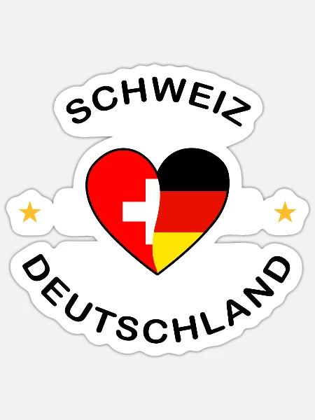 Schweiz und Deutschland Herz - Sticker Größe S (10 x 10 cm) - Mattweiß