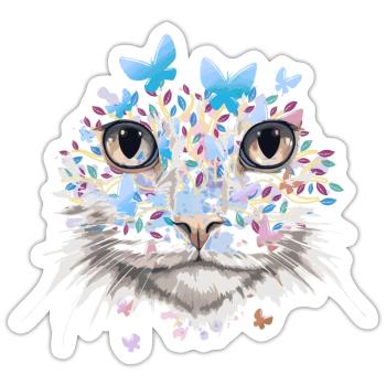 Cat Cats Cat Face Nature Butterflies - Sticker size S (10 x 10 cm) - white matte - Front